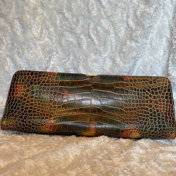 Vintage Sondra Roberts Croc Print Clutch Purse - Picture 1 of 6